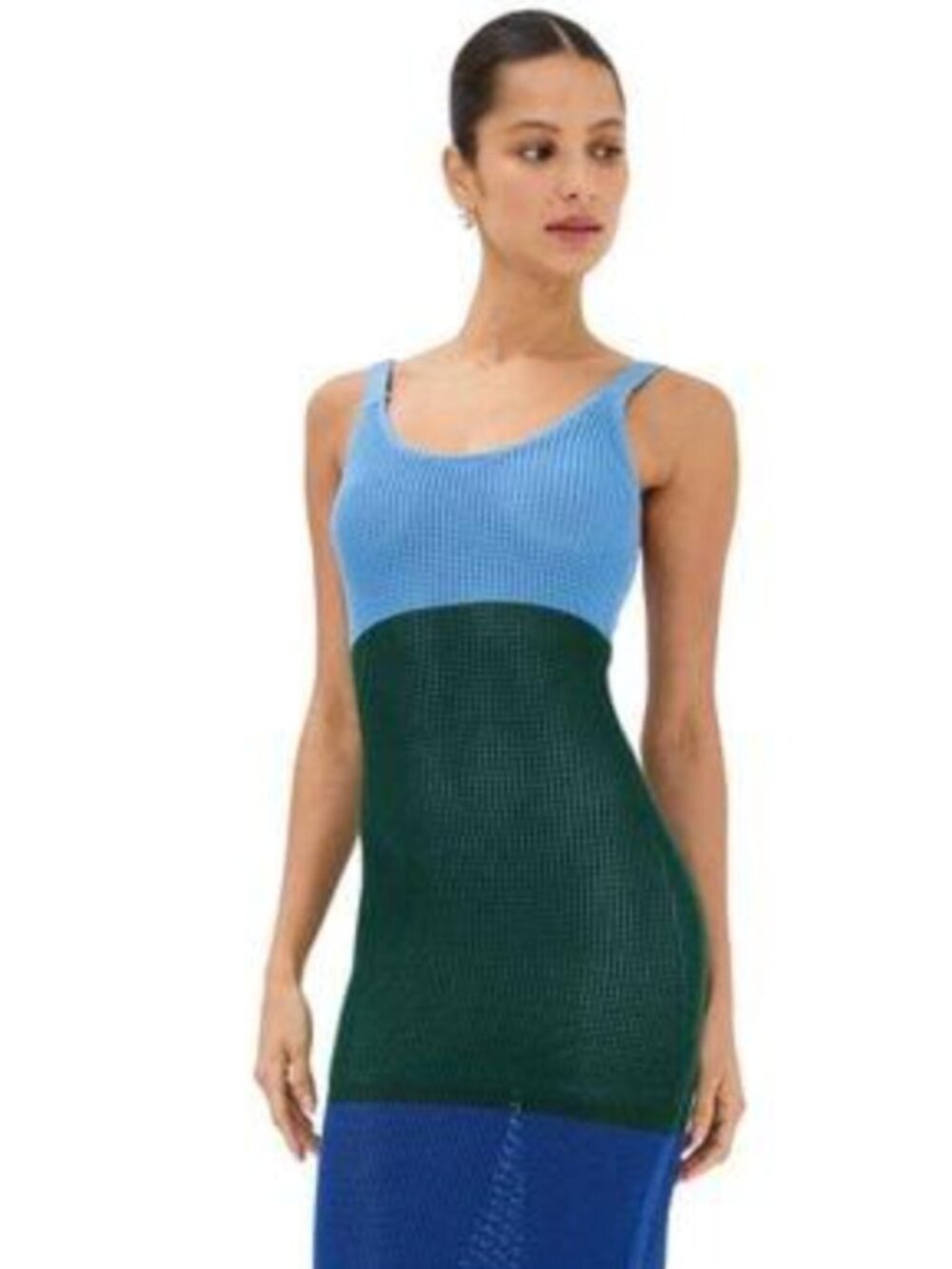 STAUD Jessica Colorblock Open Knit Maxi Dress Blue Green
